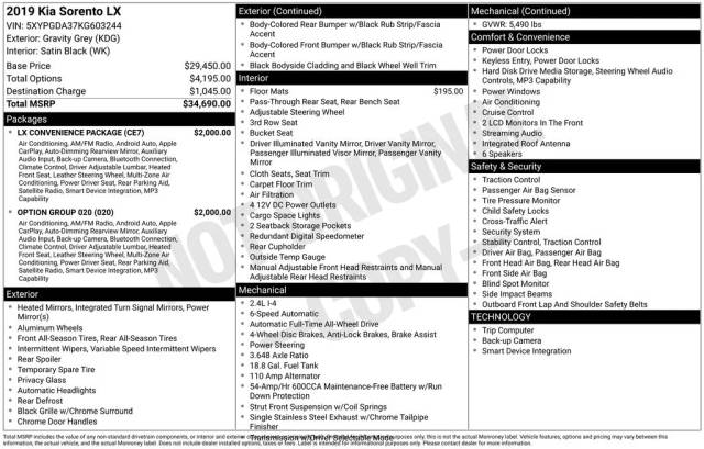 2019 Kia Sorento LX AWD photo