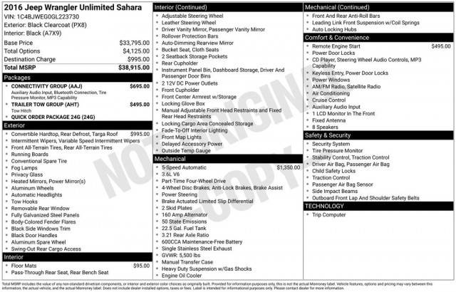 2016 Jeep Wrangler Unlimited Sahara 4WD photo