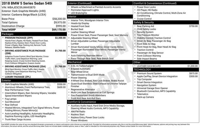 2018 BMW 5 Series 540i RWD photo