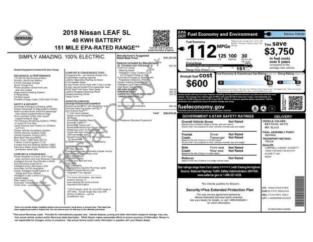2018 Nissan Leaf SL FWD photo