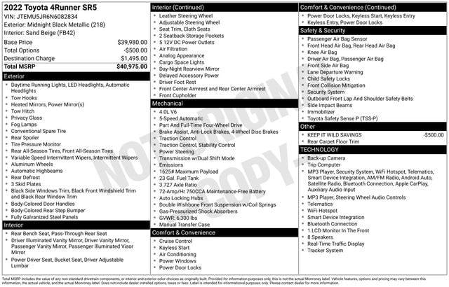 2022 Toyota 4Runner SR5 4WD photo