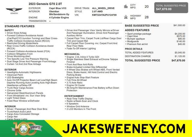 2023 Genesis G70 2.0T AWD photo
