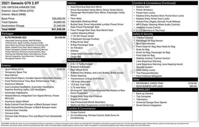 2021 Genesis G70 2.0T RWD photo