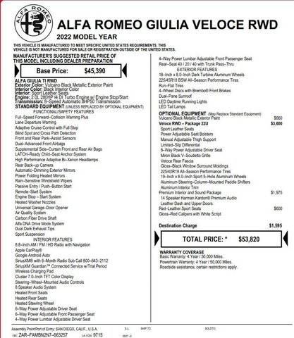 2022 Alfa Romeo Giulia Veloce RWD photo