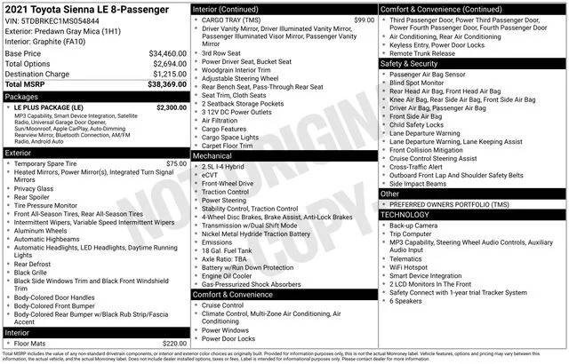 2021 Toyota Sienna LE FWD photo