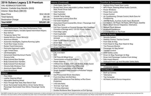 2016 Subaru Legacy 2.5i Premium AWD photo