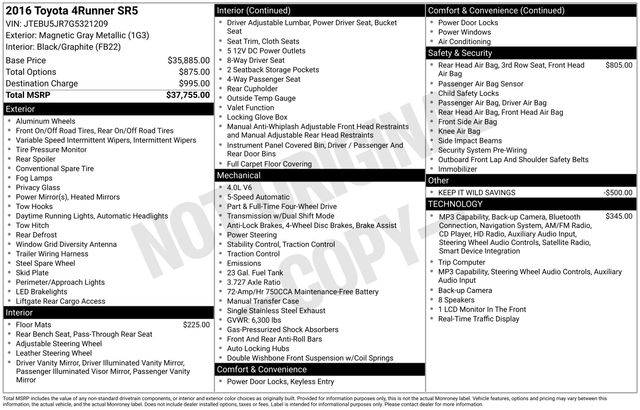 2016 Toyota 4Runner SR5 4WD photo