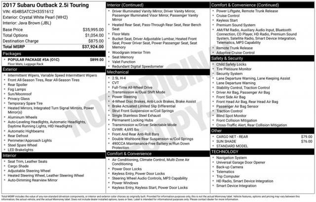 2017 Subaru Outback Touring AWD photo