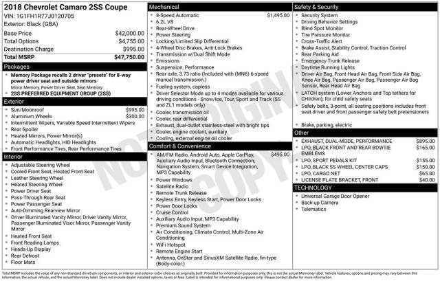 2018 Chevrolet Camaro 2SS RWD photo