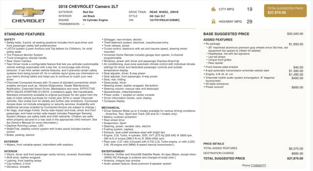 2018 Chevrolet Camaro 2LT RWD photo